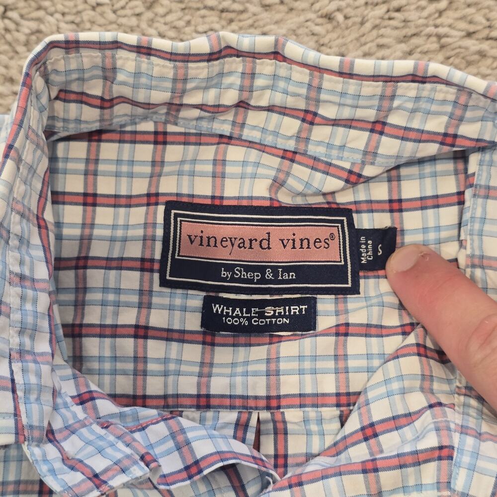Vineyard Vines Whale Gingham Button Down Shirt Blue Red Mens S - Picture 5 of 10